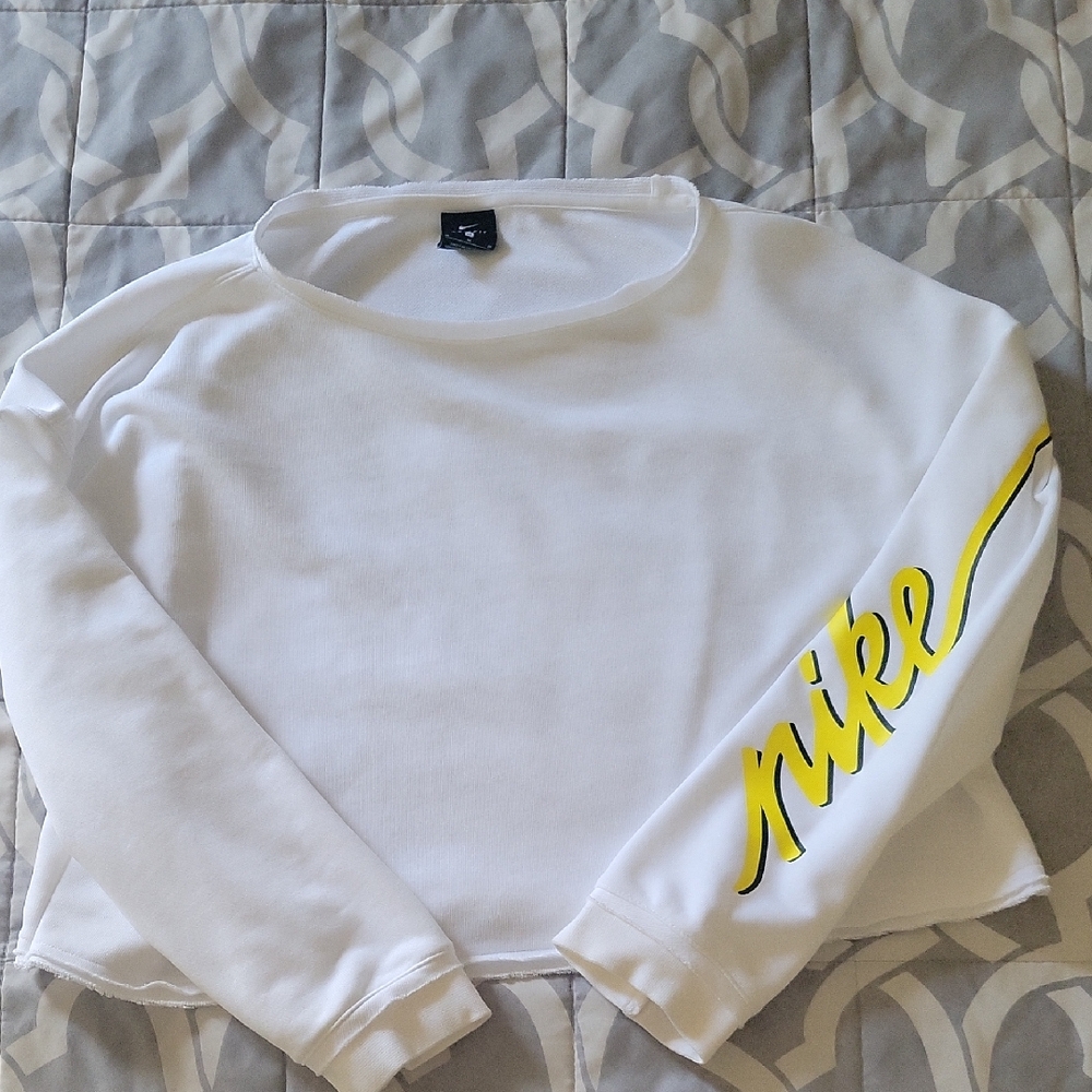 Nike White and Yellow Crew Neck Sweater